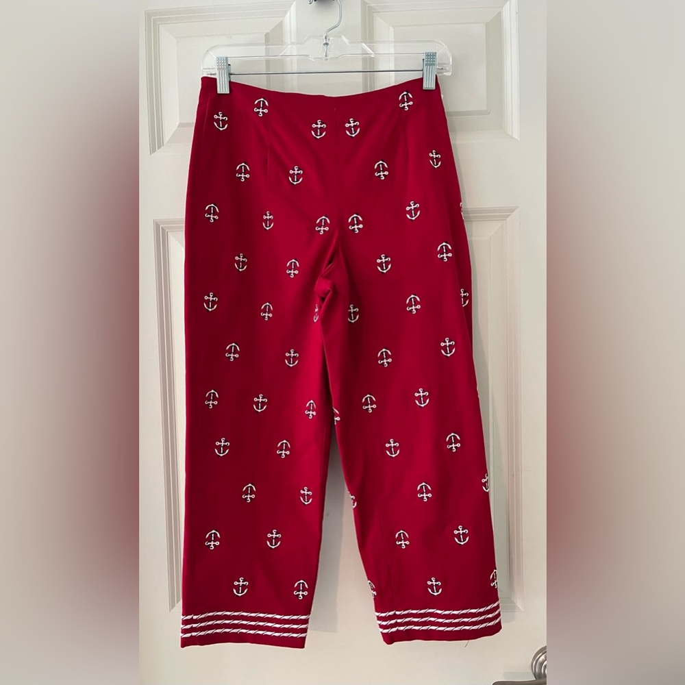 - TALBOTS Nautical themed Red crop pants with anchors embroidered,  size 6
